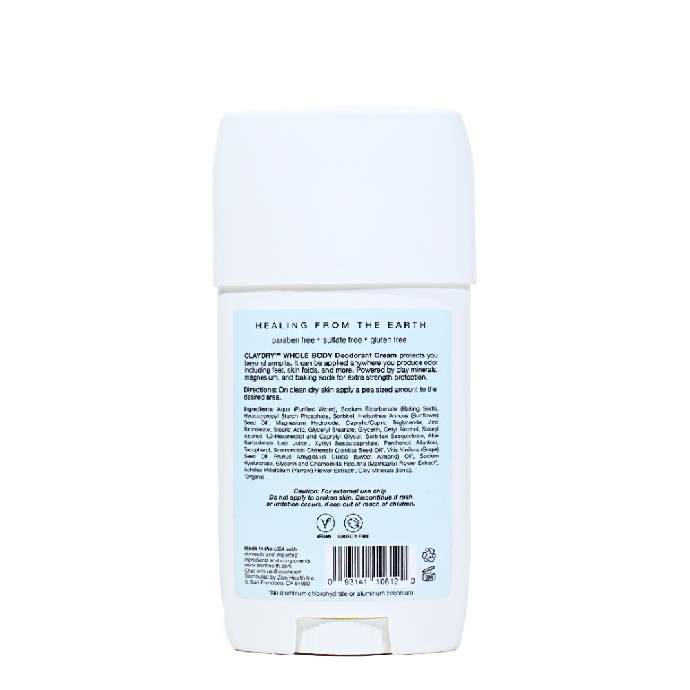 CLAYDRY™ CREAM Fragrance Free aluminum-free whole body deodorant cream 2.3 oz