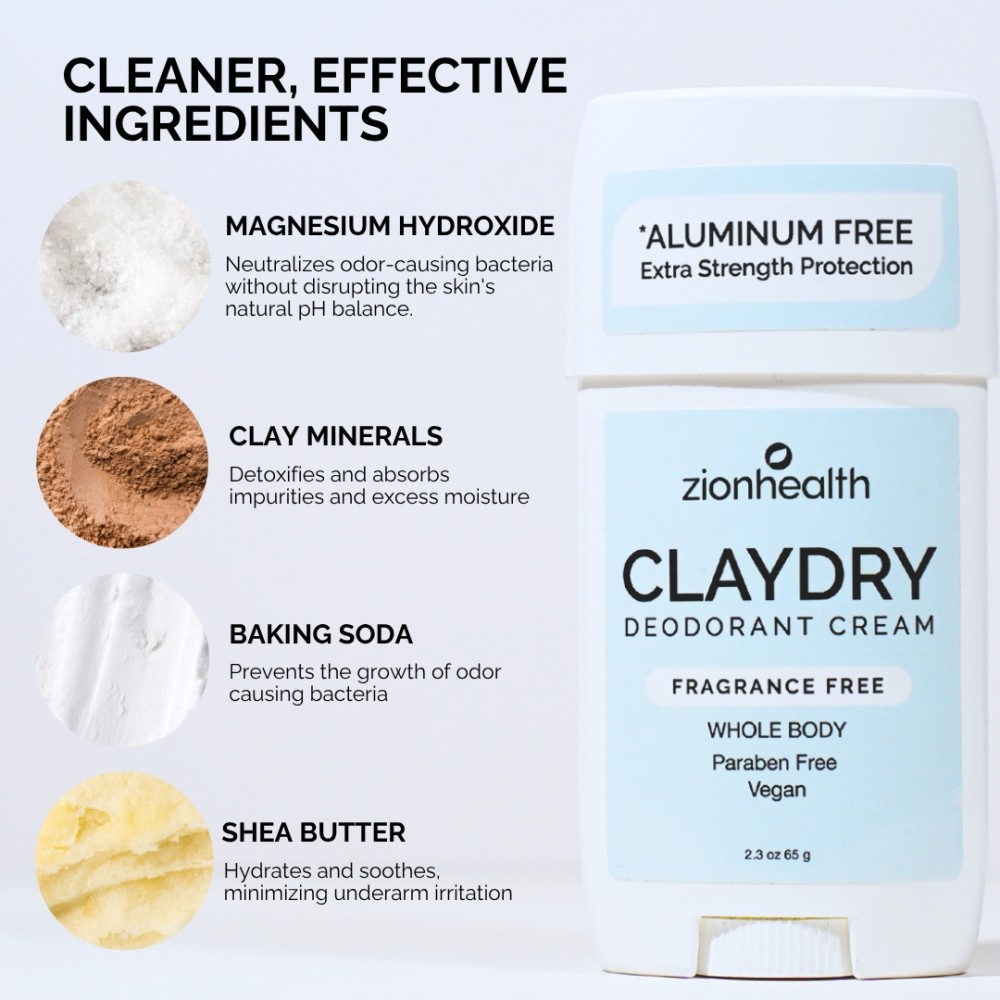 CLAYDRY™ CREAM Fragrance Free aluminum-free whole body deodorant cream 2.3 oz