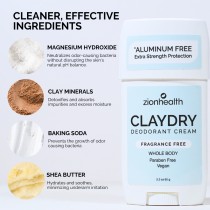 CLAYDRY™ CREAM Fragrance Free aluminum-free whole body deodorant cream 2.3 oz