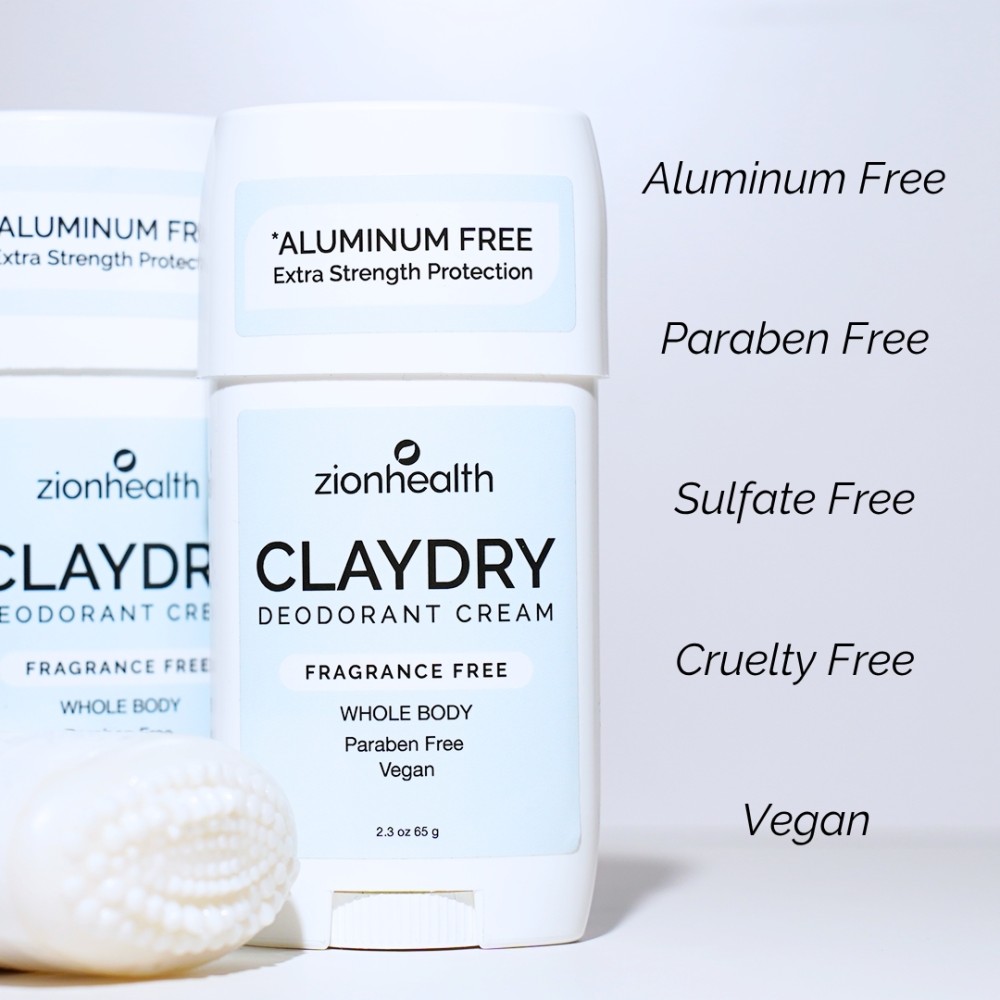 CLAYDRY™ CREAM Fragrance Free aluminum-free whole body deodorant cream 2.3 oz
