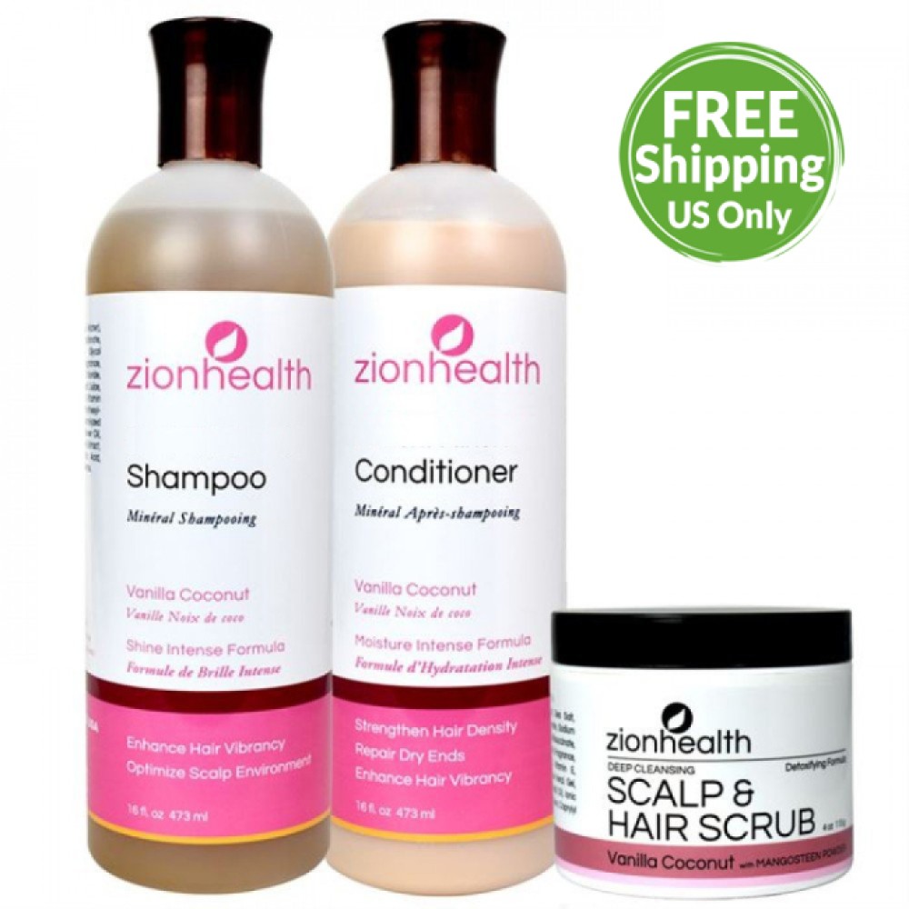 Tropical Blend Hair Bundle (Vanilla Coconut Shampoo 16oz. + Vanilla Coconut Conditioner 16oz. + Vanilla Coconut Scalp & Hair Scrub 4oz.) image