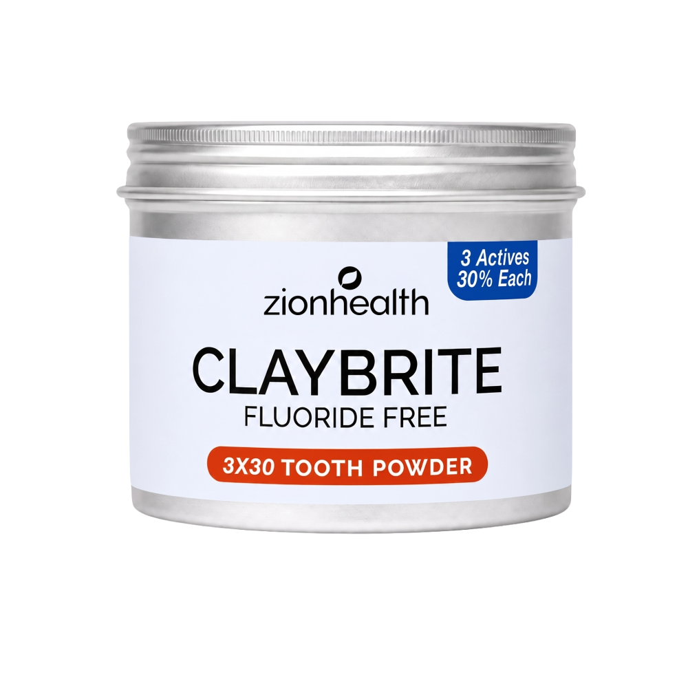 Zion Health CLAYBRITE® 3 X 30 Fresh Mint Tooth Powder with hydroxyapatite, xylitol, powdered MCT, and ionic clay minerals