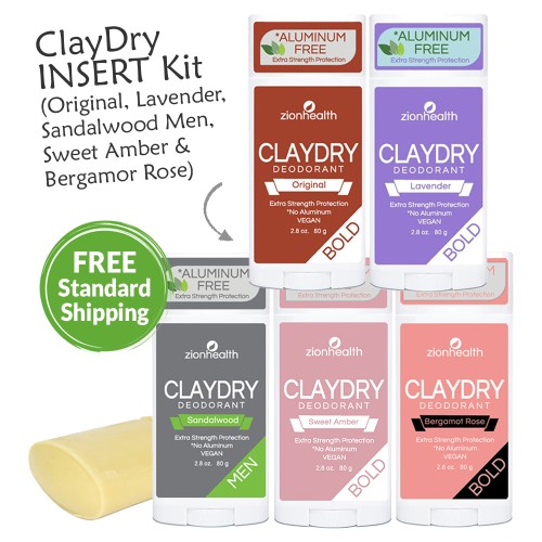 CLAYDRY™ Deodorant REFILL Kit (Lavender, Sandalwood Men, Original, Bergamot Rose and Sweet Amber)