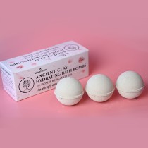 Ancient Clay Hydrating Bath Bombs with Rose & Bergamot Oil - 3 Bath Bombs Per Box image